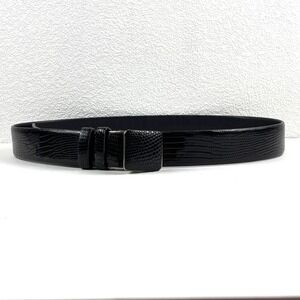 Maruichi‎ Lizard Skin Belt Mens 42 Black Good Exotic Leather Tokyo Japan Buckle